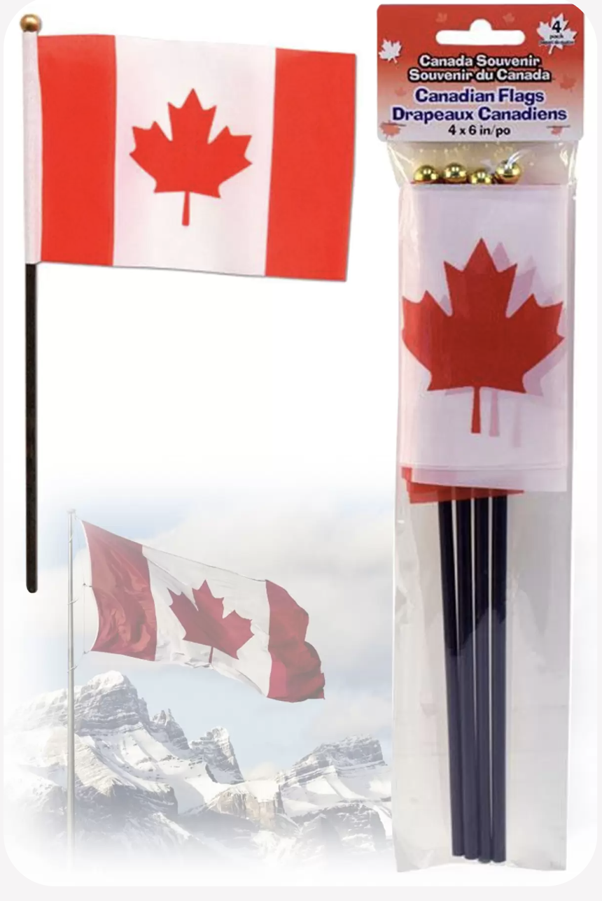 Drapeau Canadiens avec bâton 4x6 pqt de 4